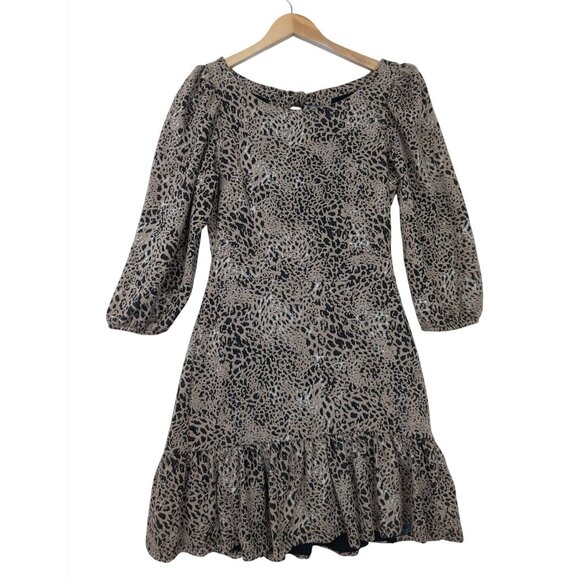 Anthropologie Maeve Mini Dress Women 12 Leopard Print Back Bow Cut Out Western - Picture 3 of 12